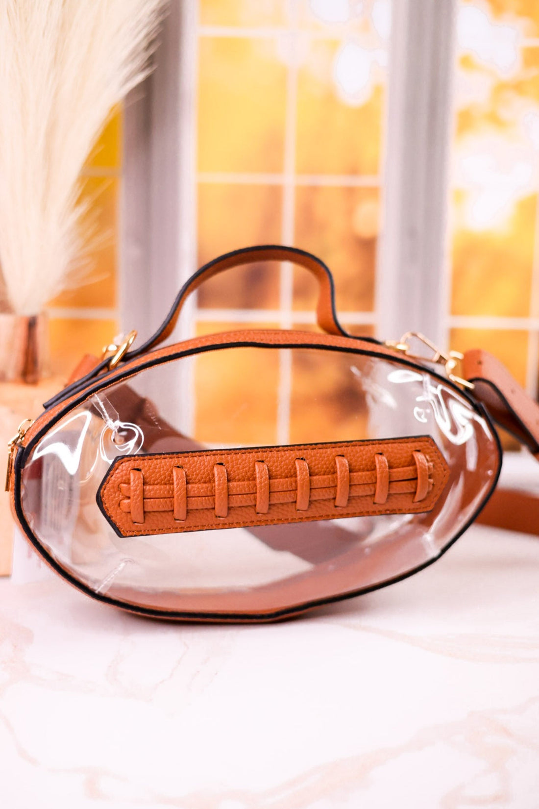 Gameday Football Clear Crossbody Bag - Whiskey Skies - MIMI WHOLESALE