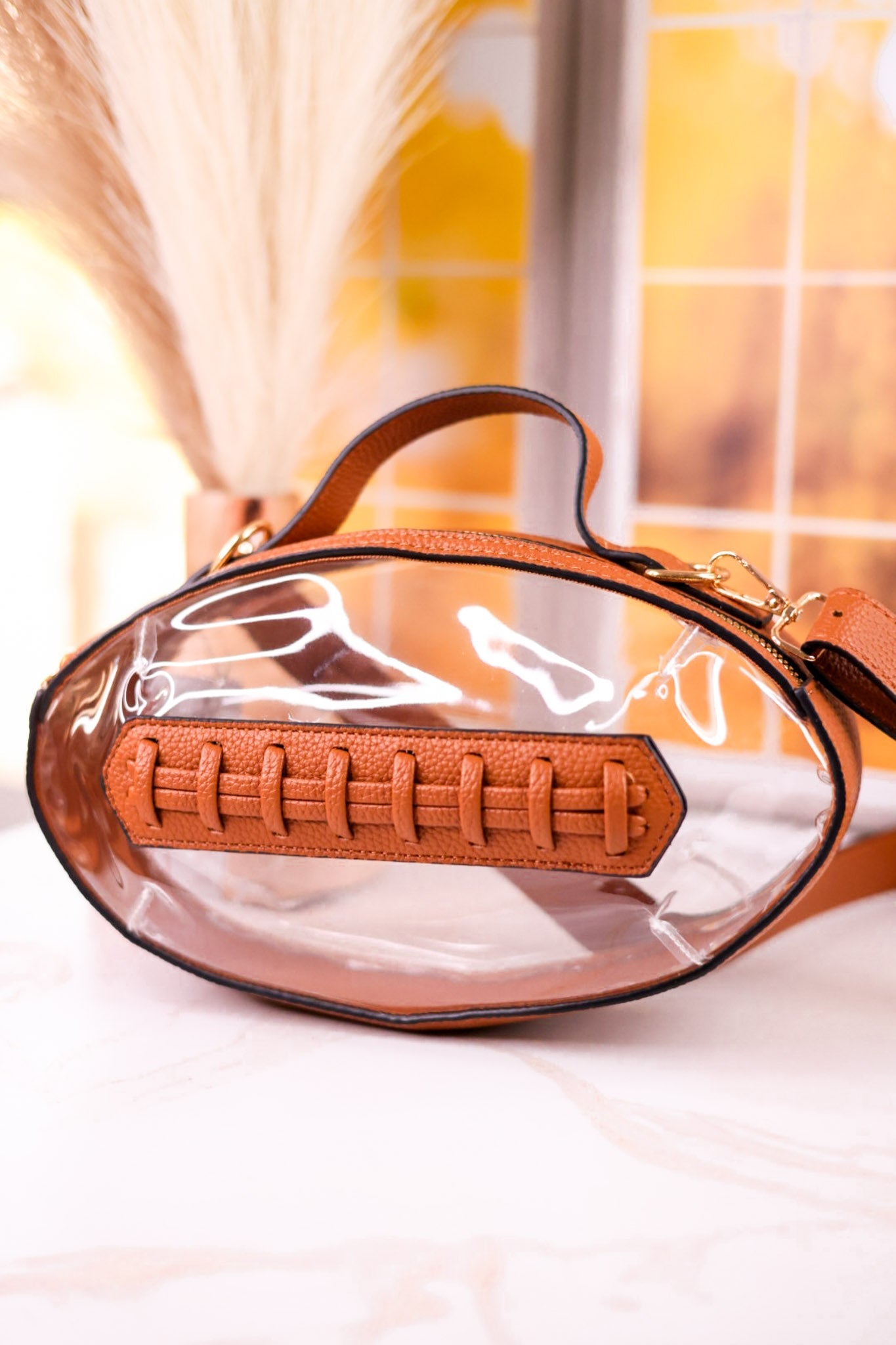 Gameday Football Clear Crossbody Bag - Whiskey Skies - MIMI WHOLESALE