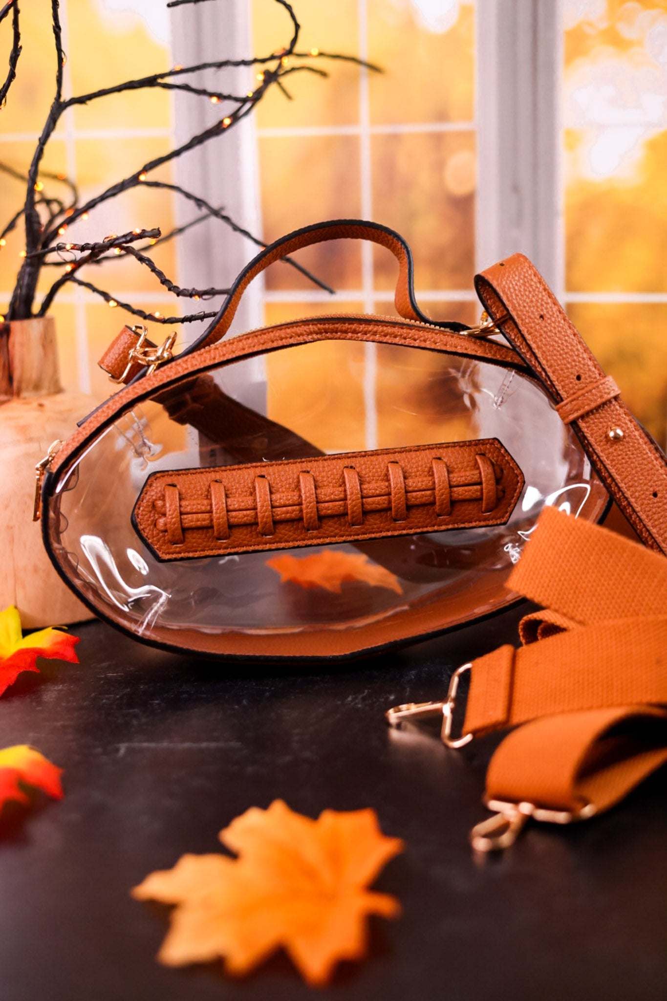 Gameday Football Clear Crossbody Bag - Whiskey Skies - MIMI WHOLESALE
