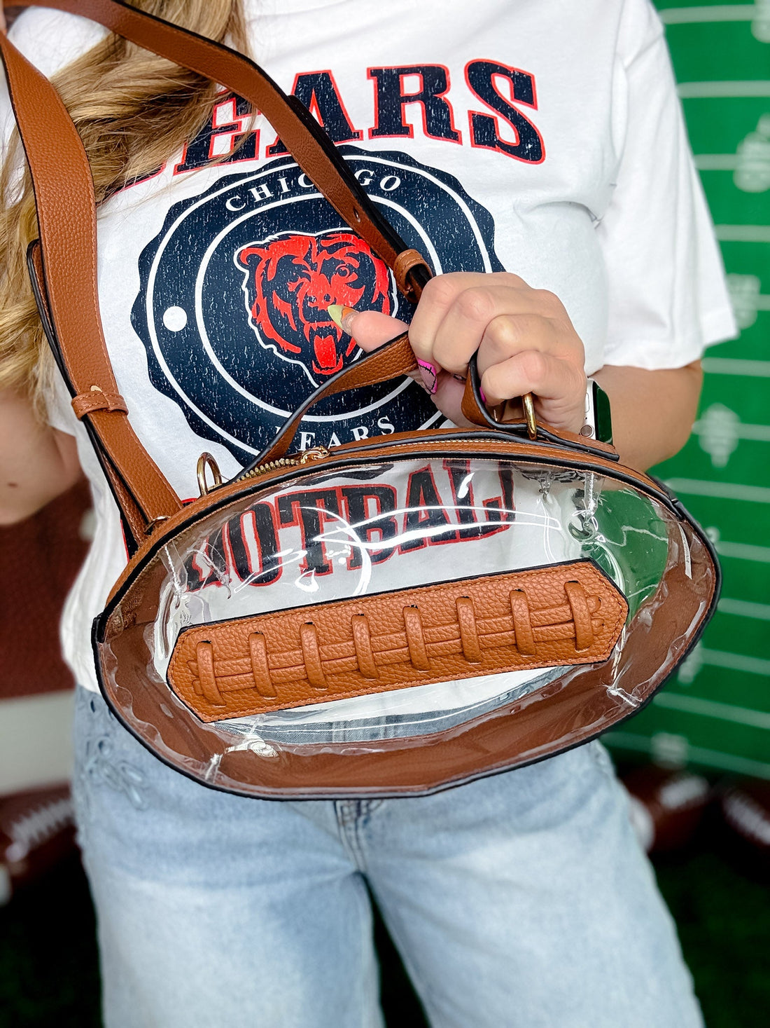 Gameday Football Clear Crossbody Bag - Whiskey Skies - MIMI WHOLESALE