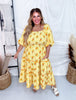 Garden Party Midi Dress With Smocked Top And Bubble Sleeves - Whiskey Skies - ODDI