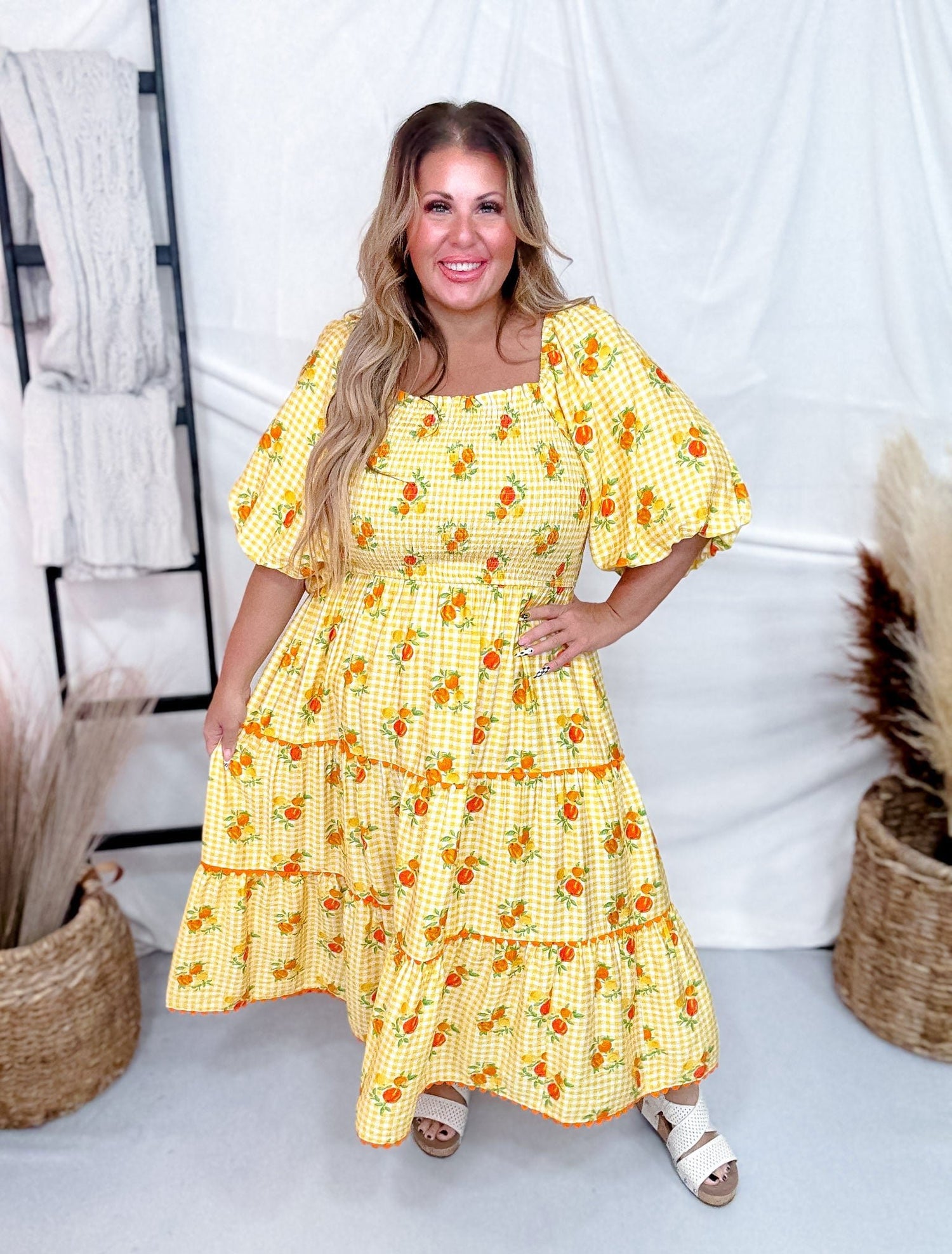 midi garden party dress Garden Party Midi Dress With Smocked Top And Bubble Sleeves
