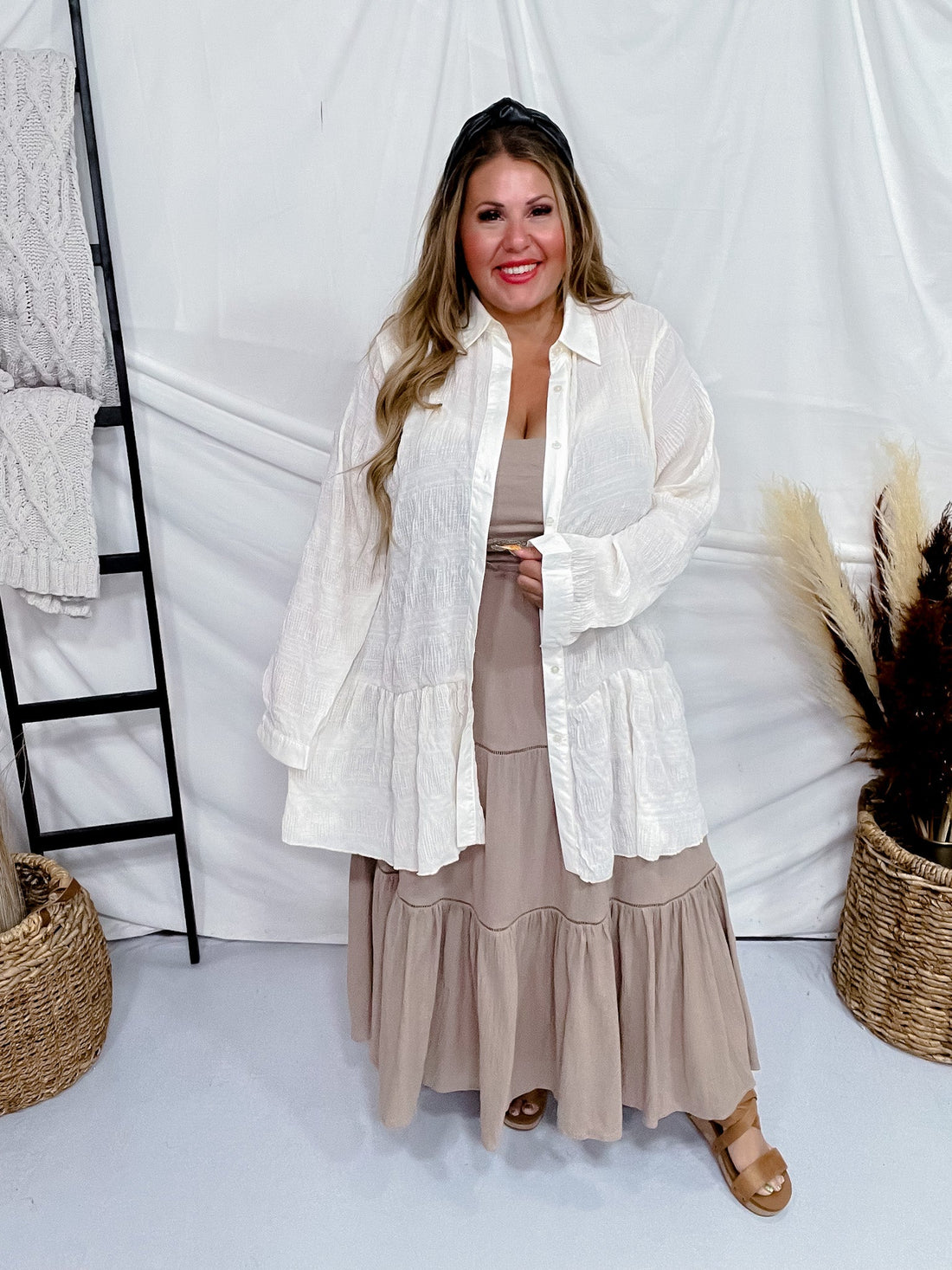 Gauzy Button Up Vanilla Breeze Shirt Dress - Whiskey Skies - SOUTHERN GRACE