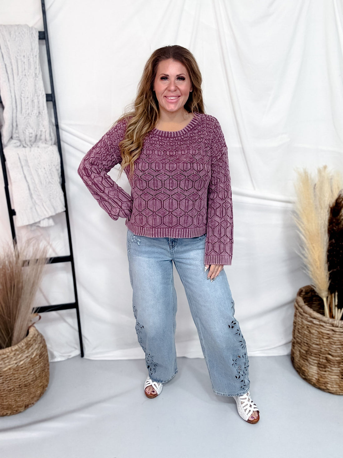 Geometric Knit Crewneck Sweater - Whiskey Skies - SEW IN LOVE