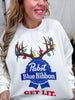 "Get Lit" Holiday Pabst Blue Ribbon Graphic Sweatshirt - Whiskey Skies - HYBRID APPAREL
