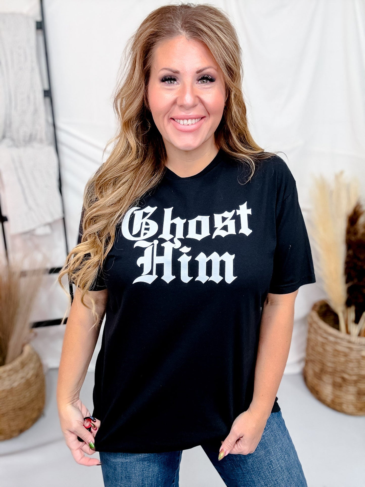 Ghost Him Black Short Sleeve Graphic Tee - Whiskey Skies - THE LATTIMORE CLAIM