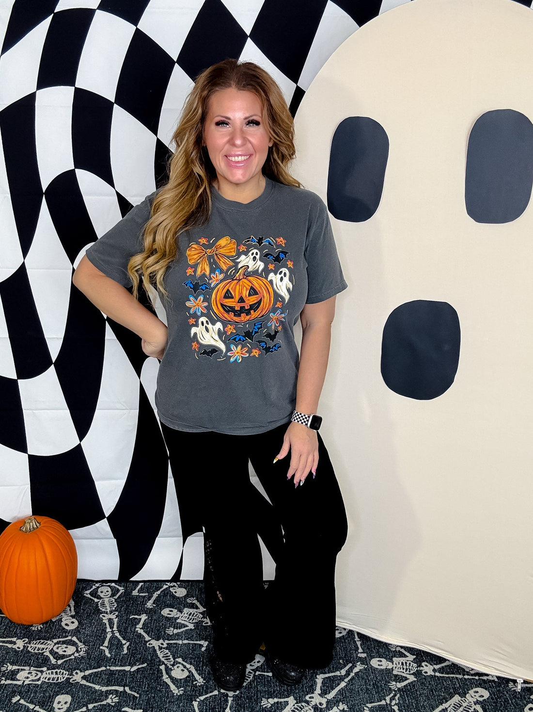 Ghost & Pumpkin Short Sleeve Graphic T-Shirt - Whiskey Skies - FRONT PORCH BOUTIQUE