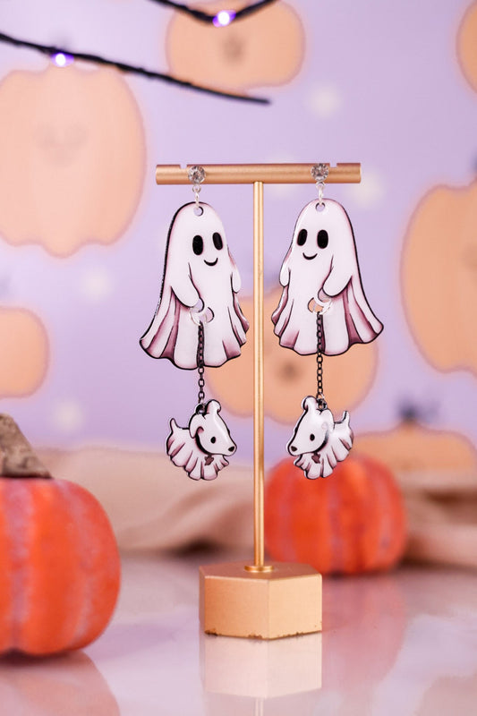 Ghost Walking Dog Halloween Dangle Earrings - Whiskey Skies - SEA PIXIE DESIGNS