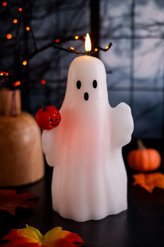 Ghost With Pumpkin LED Wax Decorative Candle Figure - Whiskey Skies - SPECIAL T IMPORTS INC