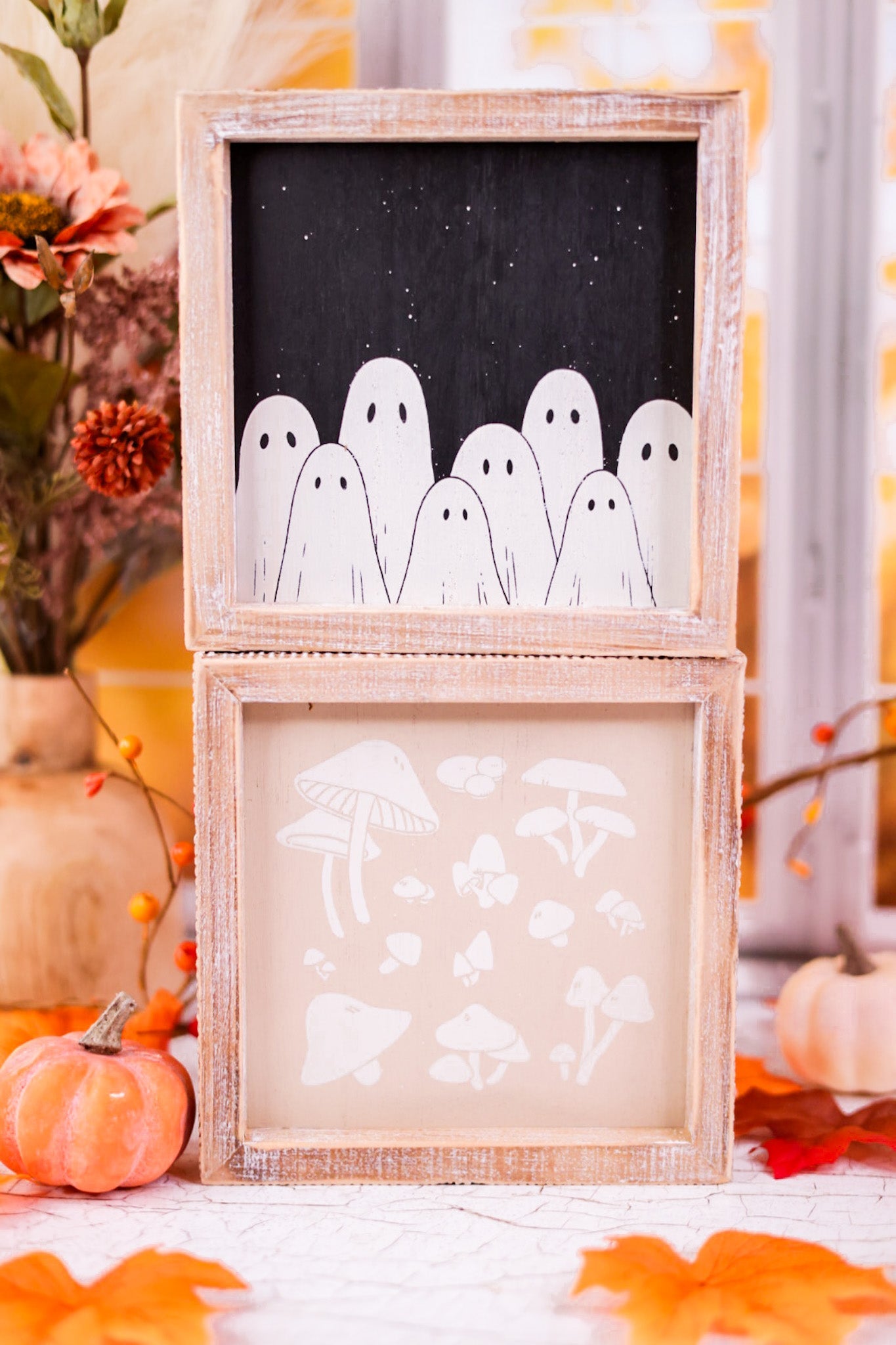 Ghosts and Mushrooms Reversible Sign in Wooden Frame - Whiskey Skies - ADAMS & CO