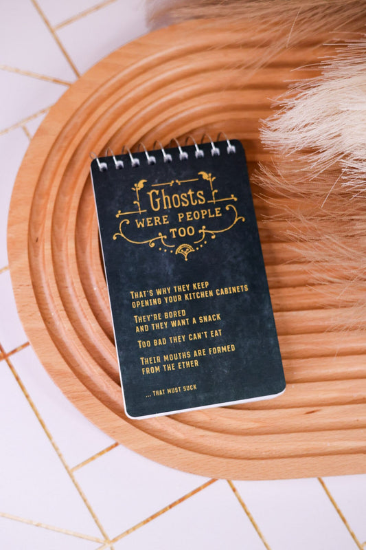 "Ghosts Were People Too" Mini Spiral Bound Notebook - Whiskey Skies - BLUE Q