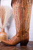 Gia Tall Wide Calf Embroidered Leather Boots In Camel Brown - Whiskey Skies - ROCKEM