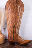 Gia Tall Wide Calf Embroidered Leather Boots In Camel Brown - Whiskey Skies - ROCKEM