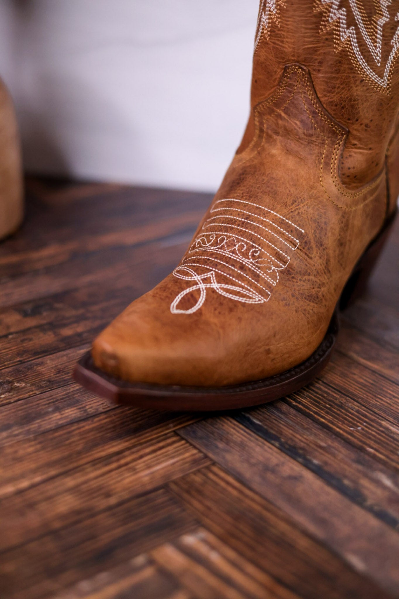 Gia Tall Wide Calf Embroidered Leather Boots In Camel Brown - Whiskey Skies - ROCKEM