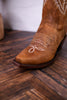 Gia Tall Wide Calf Embroidered Leather Boots In Camel Brown - Whiskey Skies - ROCKEM