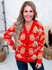 Gingerbread Print Red Button Front Cardigan - Whiskey Skies - DEAR SCARLETT
