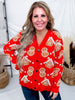 Gingerbread Print Red Button Front Cardigan - Whiskey Skies - DEAR SCARLETT