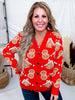 Gingerbread Print Red Button Front Cardigan - Whiskey Skies - DEAR SCARLETT