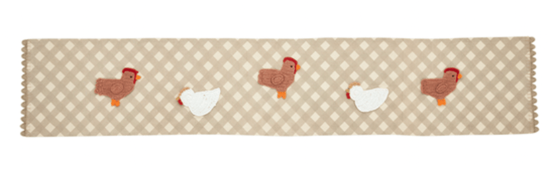 Gingham Table Runner with Crochet Farm Animal - Whiskey Skies - MUD PIE