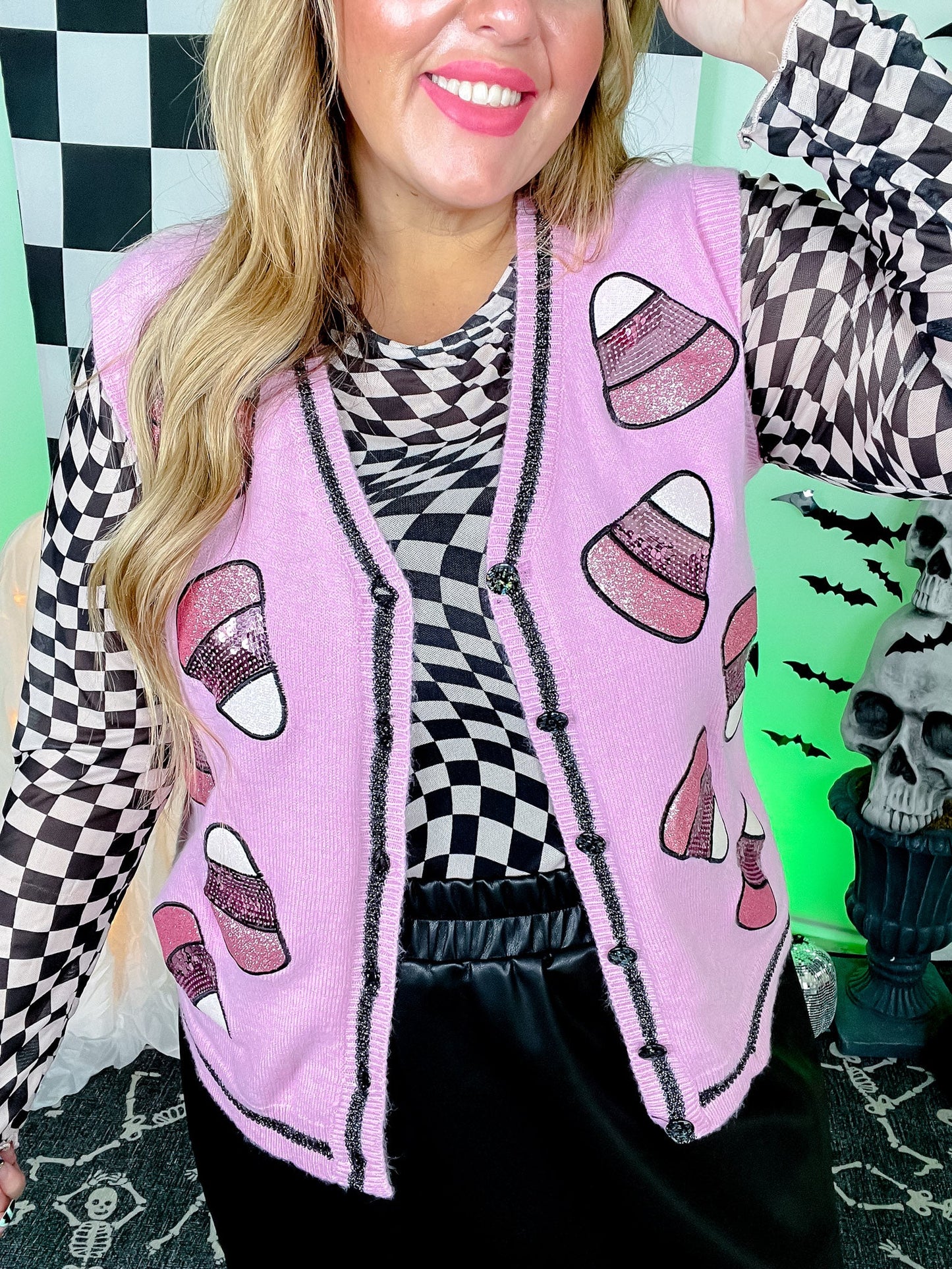 Glitter Candy Corn Pink Sweater Vest - Whiskey Skies - SOUTHERN GRACE
