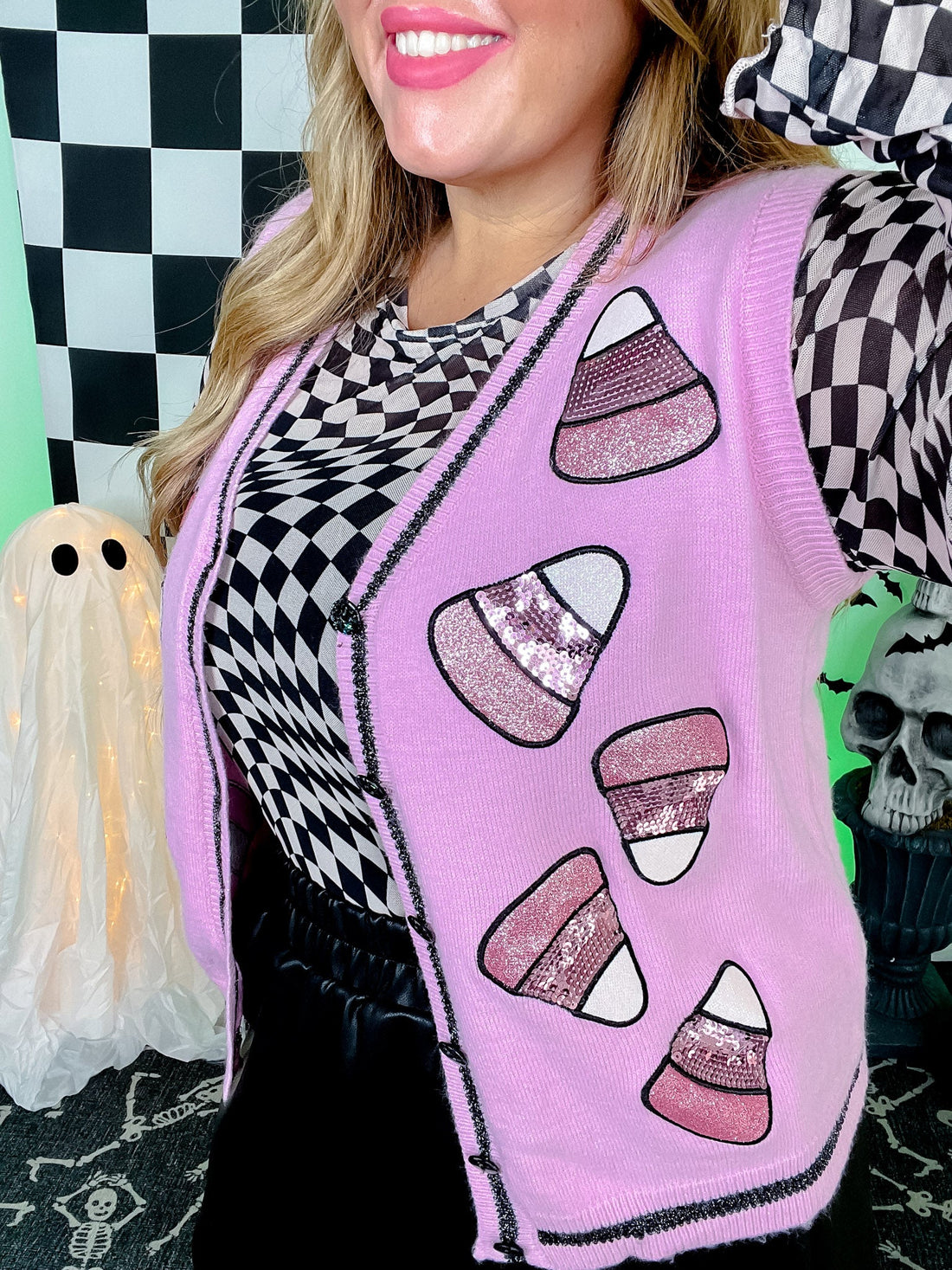 Glitter Candy Corn Pink Sweater Vest - Whiskey Skies - SOUTHERN GRACE
