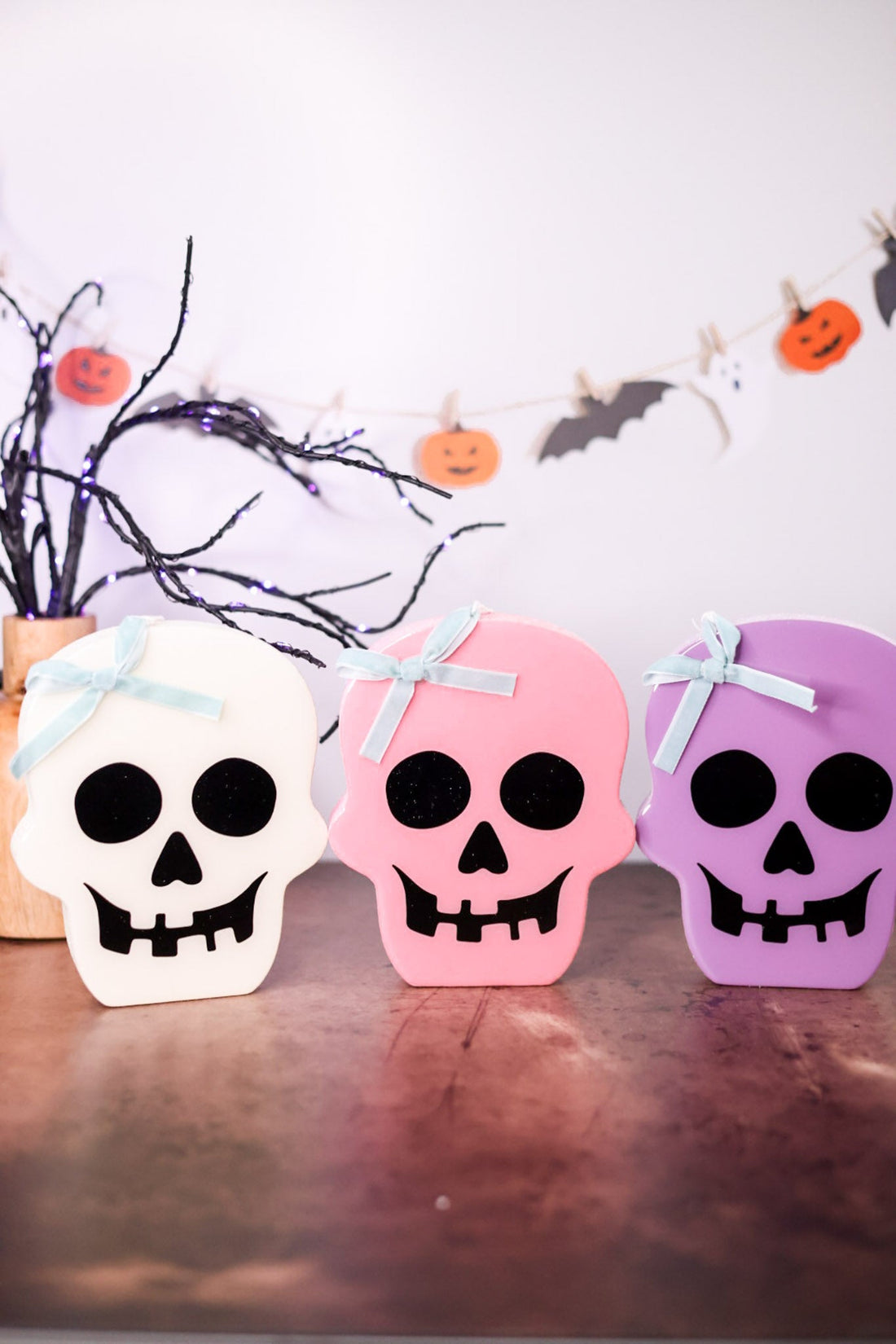 Glitter & Epoxy Pastel Skull Tabletop Sitters (3 Colors) - Whiskey Skies - TRANSPAC
