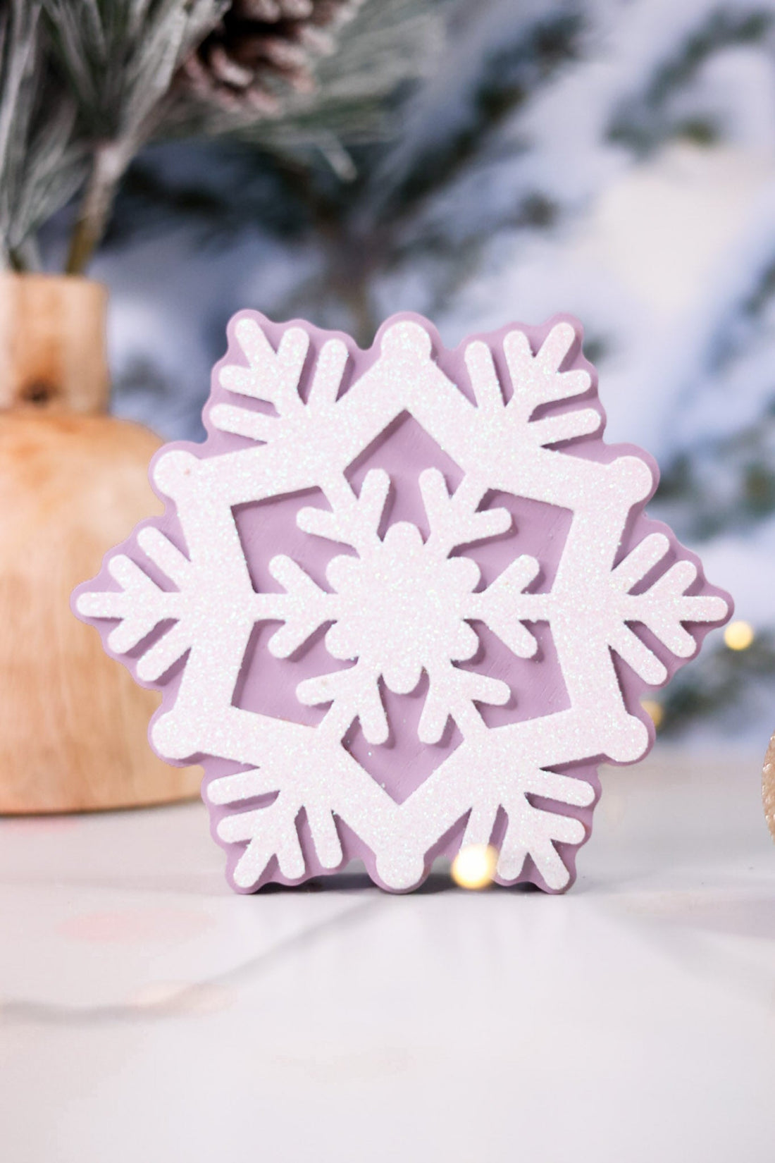 Glittering Purple Snowflake Wooden Sitters (4 Styles) - Whiskey Skies - YOUNG'S INC
