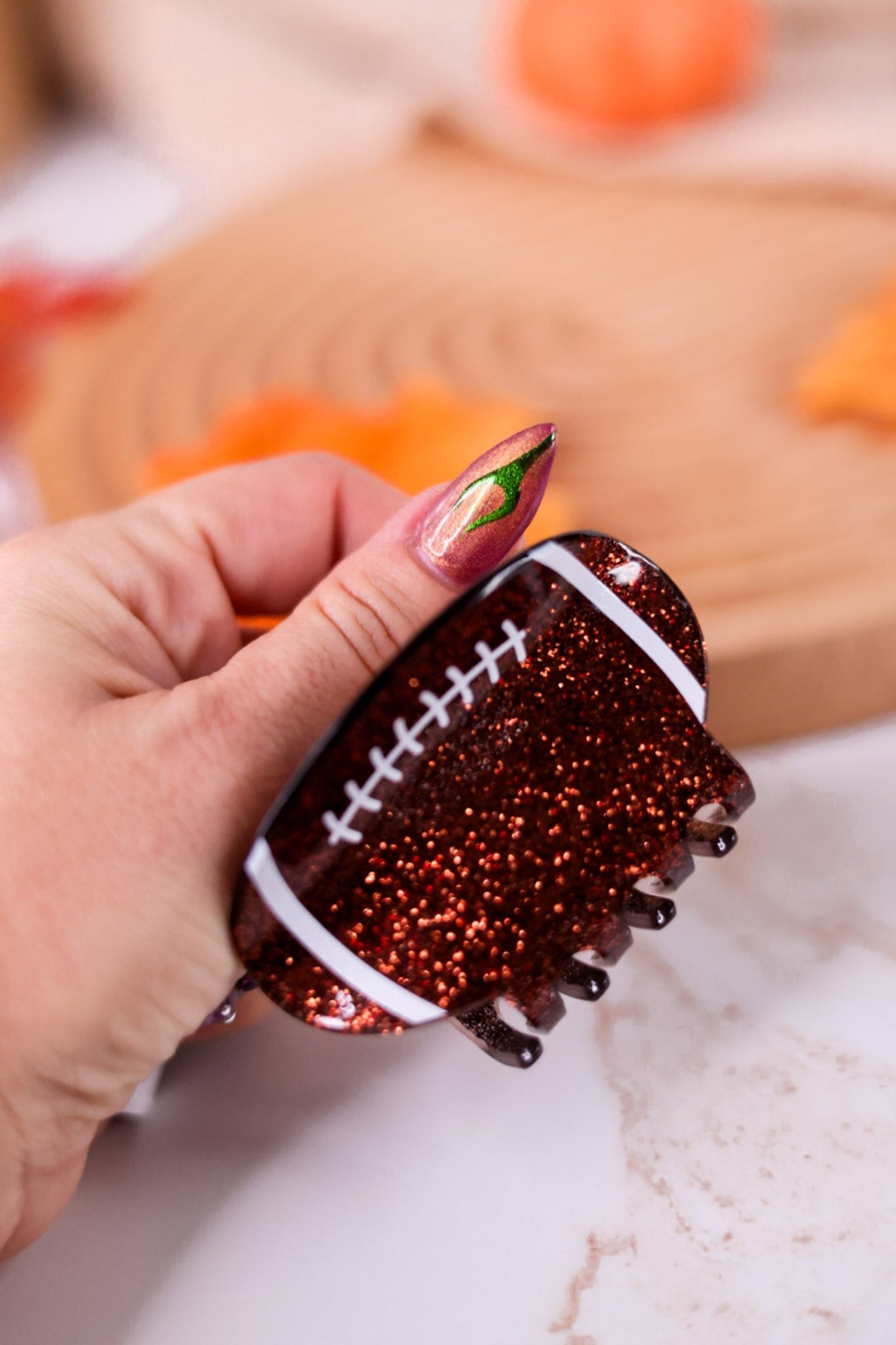 Glittery Football Claw Clip - Whiskey Skies - GIRLY