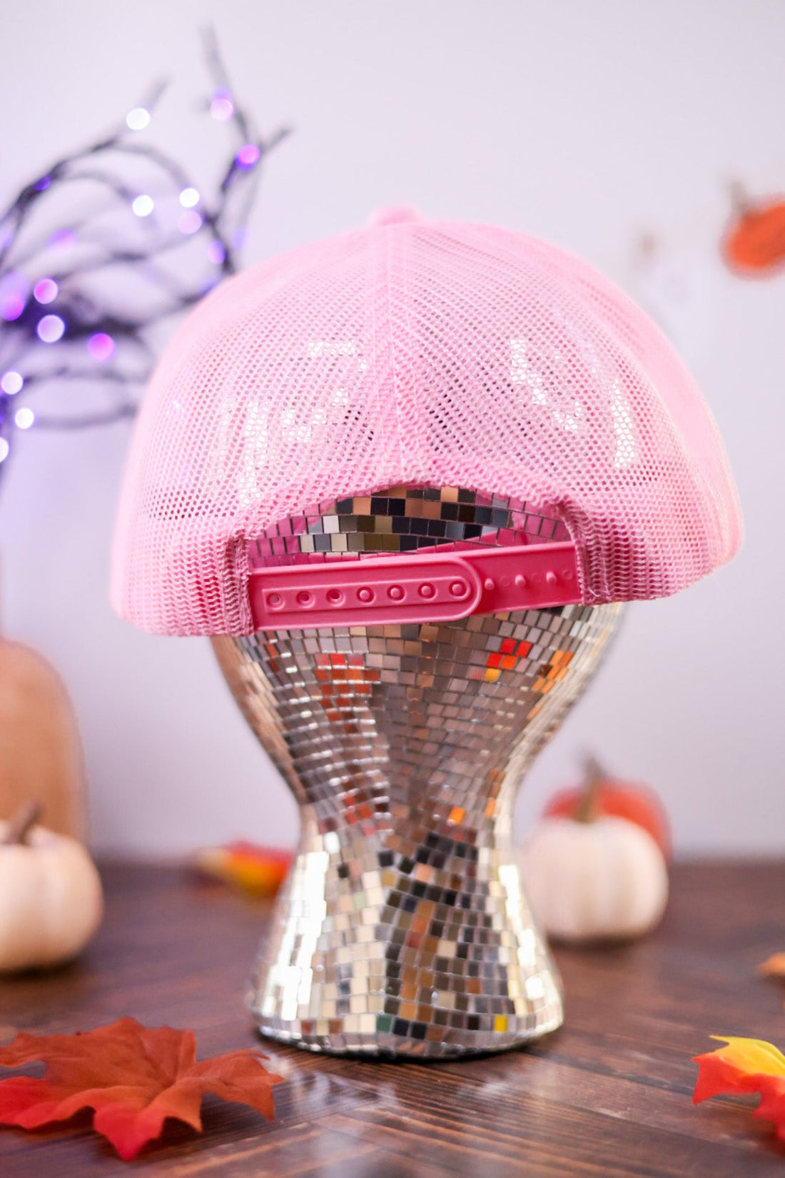 Glittery Pink Jack - O - Lantern Trucker Hat - Whiskey Skies - STATED BRANDS