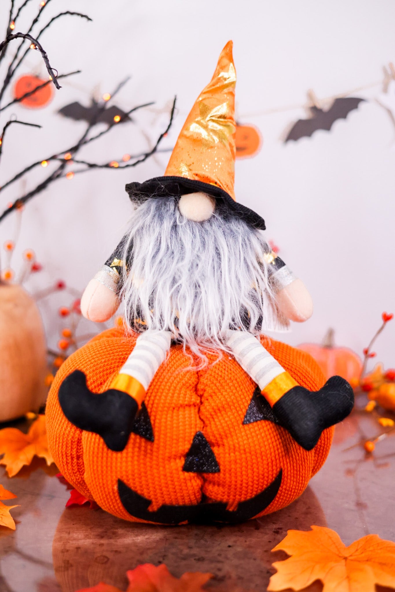 Gnome On Pumpkin Tabletop Decor (2 Styles) - Whiskey Skies - MELROSE INTL