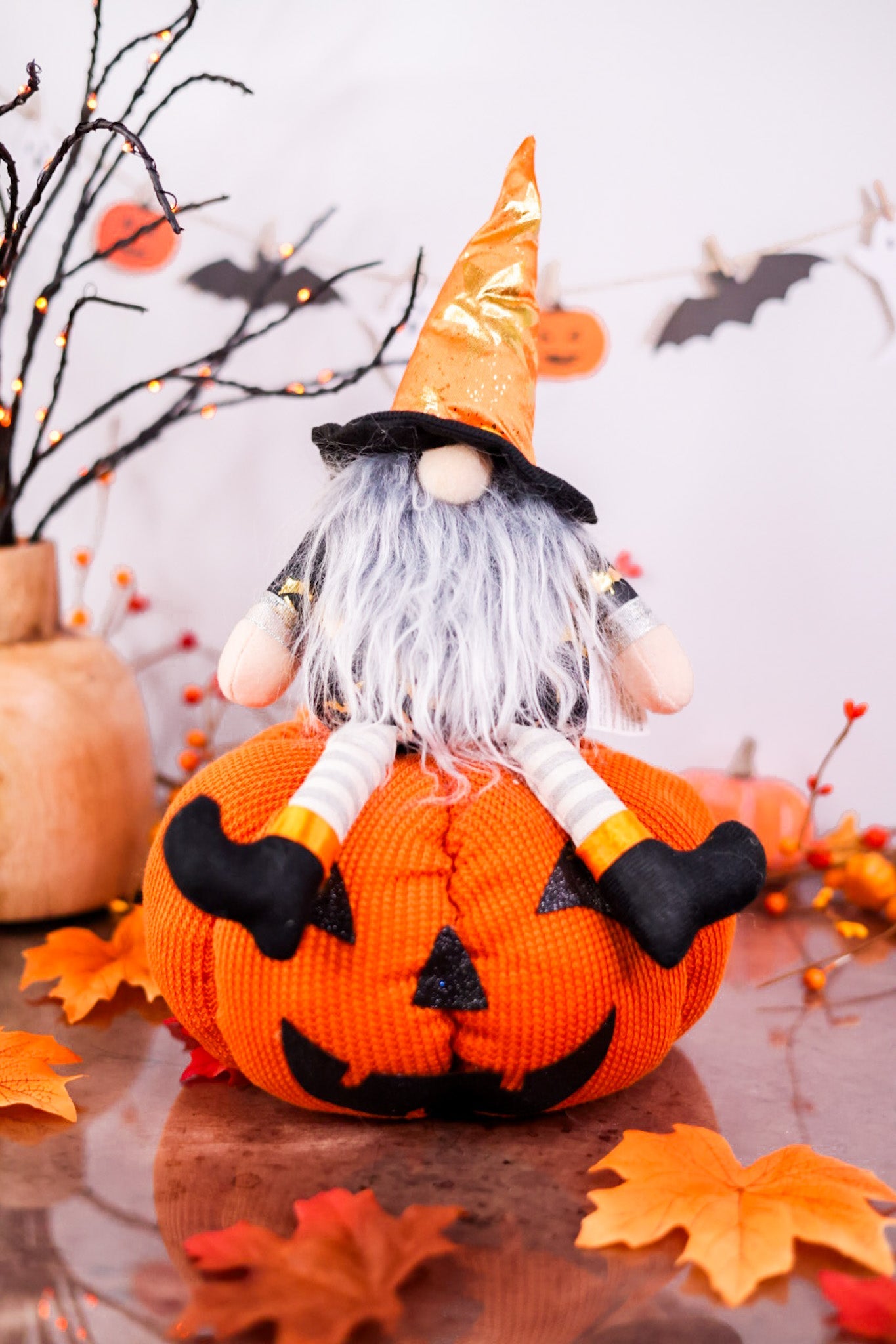 Gnome On Pumpkin Tabletop Decor (2 Styles) - Whiskey Skies - MELROSE INTL