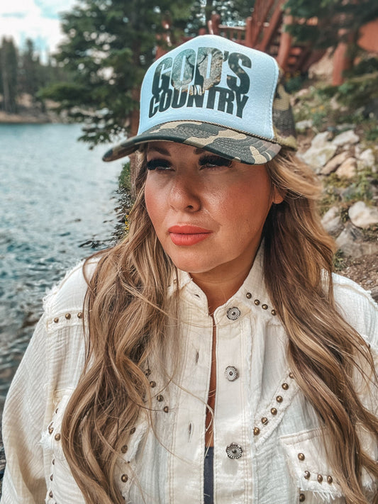 God's Country Foam Front Trucker Hat - Whiskey Skies - H+P WHOLESALE