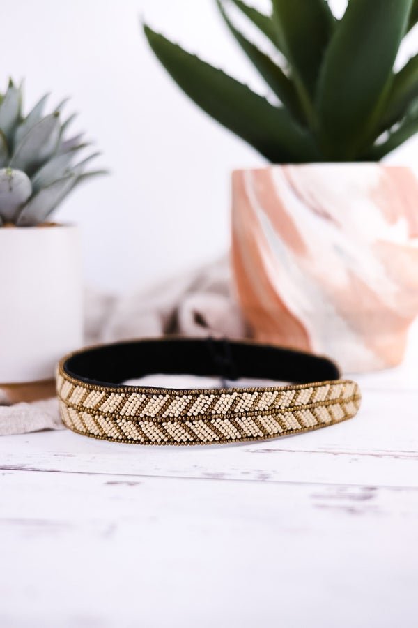 Gold And Cream Stevie Chevron Beaded Headband - Whiskey Skies - INK+ALLOY