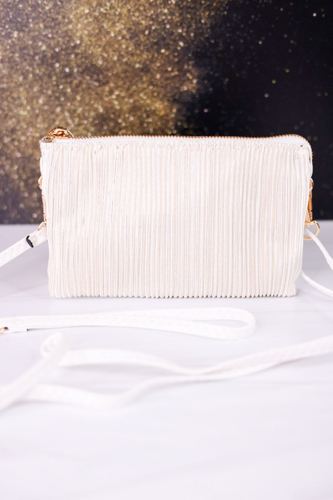 Gold And White Shimmer Stripe Riley Crossbody Bag - Whiskey Skies - JEN & CO