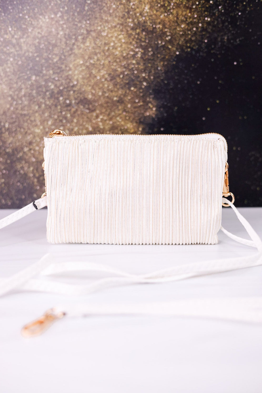 Gold And White Shimmer Stripe Riley Crossbody Bag - Whiskey Skies - JEN & CO