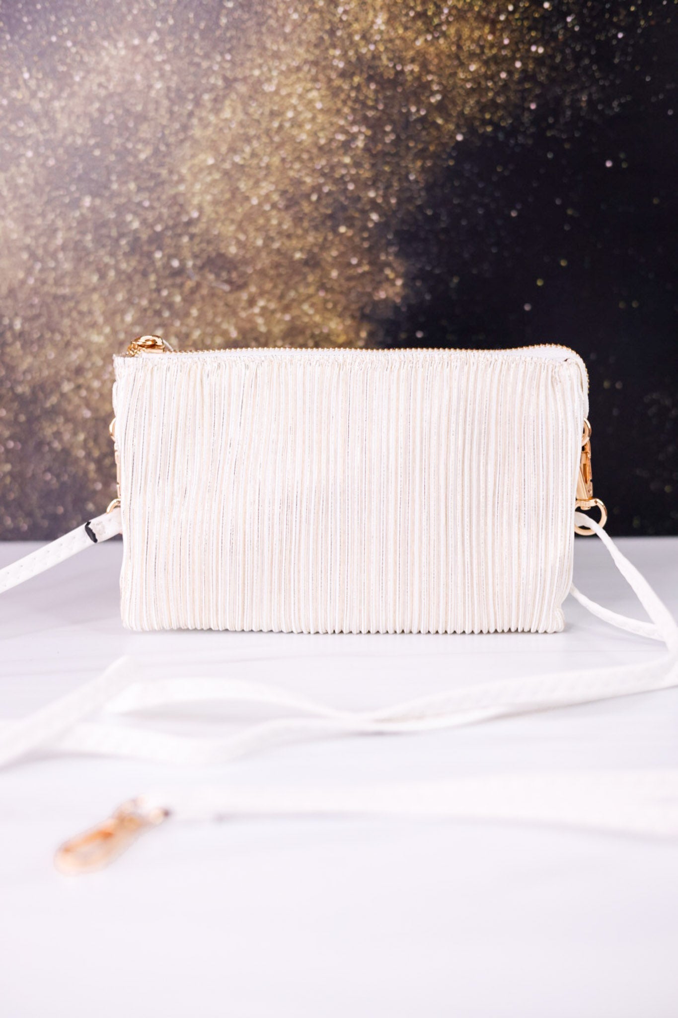 Gold And White Shimmer Stripe Riley Crossbody Bag - Whiskey Skies - JEN & CO