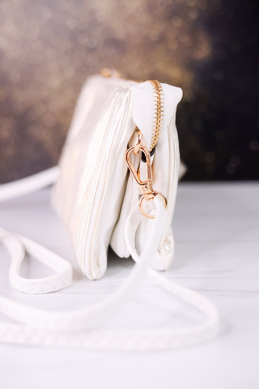 Gold And White Shimmer Stripe Riley Crossbody Bag - Whiskey Skies - JEN & CO