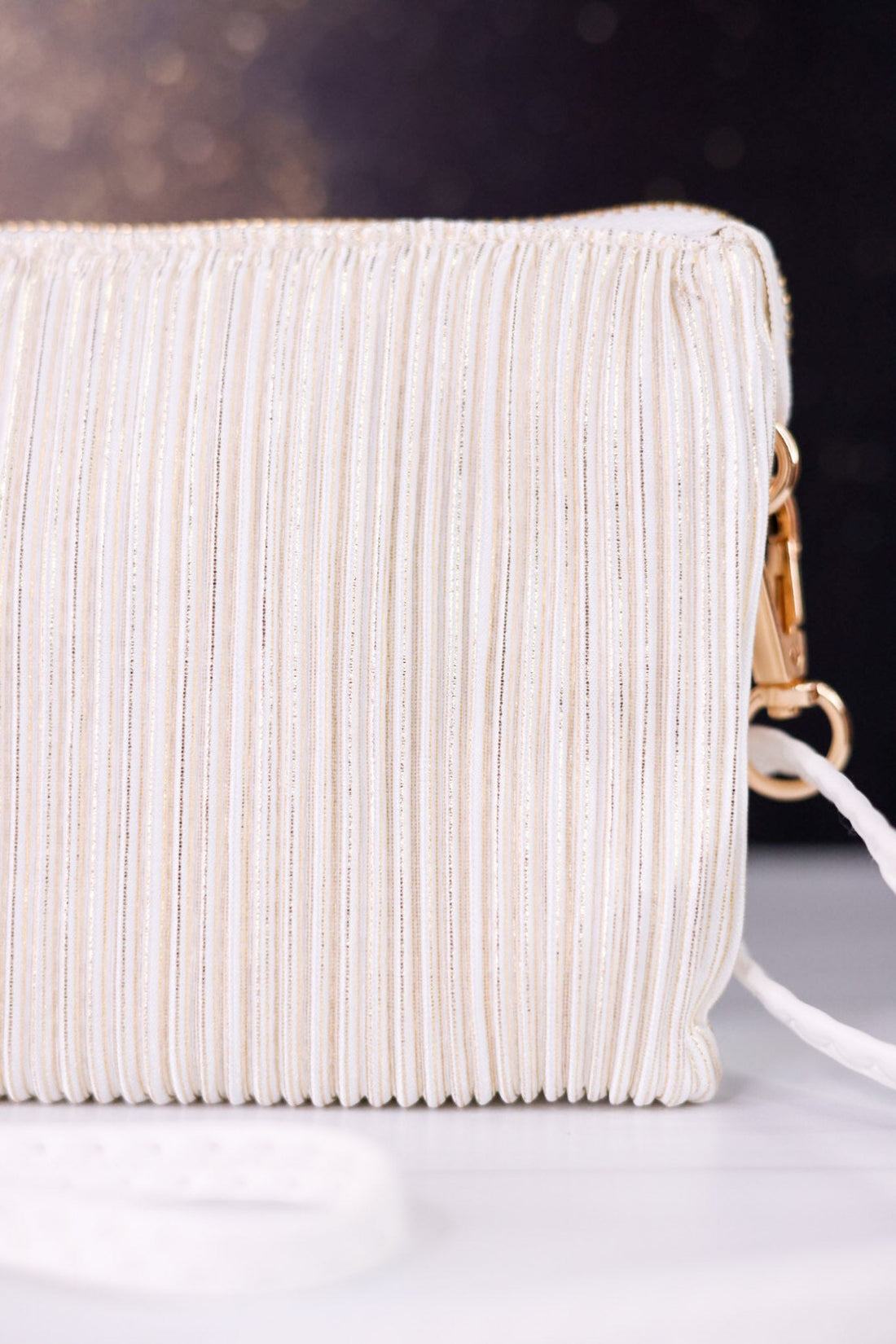 Gold And White Shimmer Stripe Riley Crossbody Bag - Whiskey Skies - JEN & CO