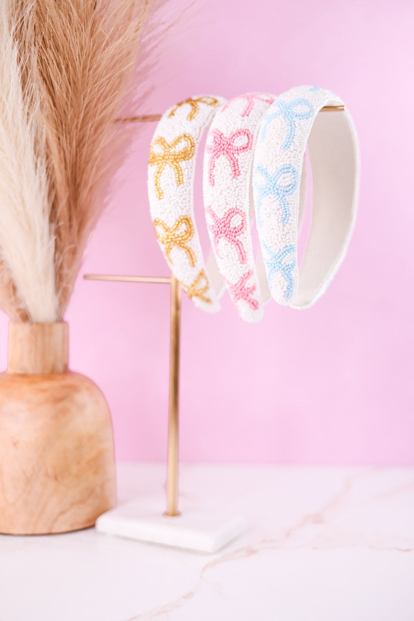 Gold Beaded Bow Headband - Whiskey Skies - MUD PIE