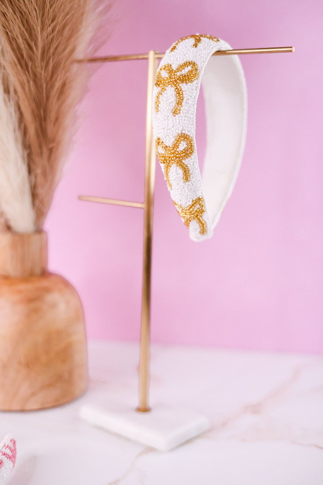 Gold Beaded Bow Headband - Whiskey Skies - MUD PIE