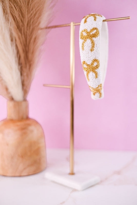Gold Beaded Bow Headband - Whiskey Skies - MUD PIE
