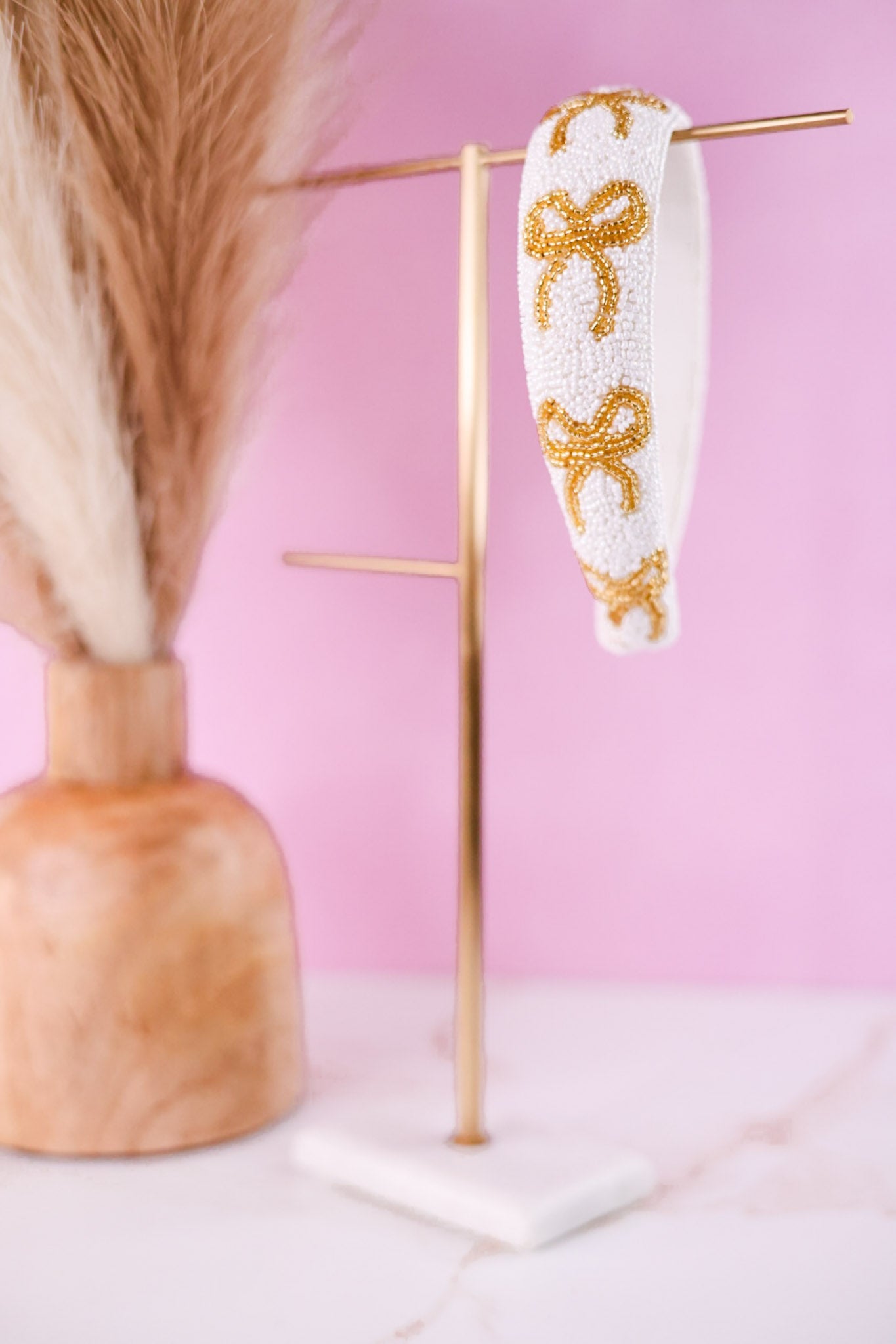 Gold Beaded Bow Headband - Whiskey Skies - MUD PIE