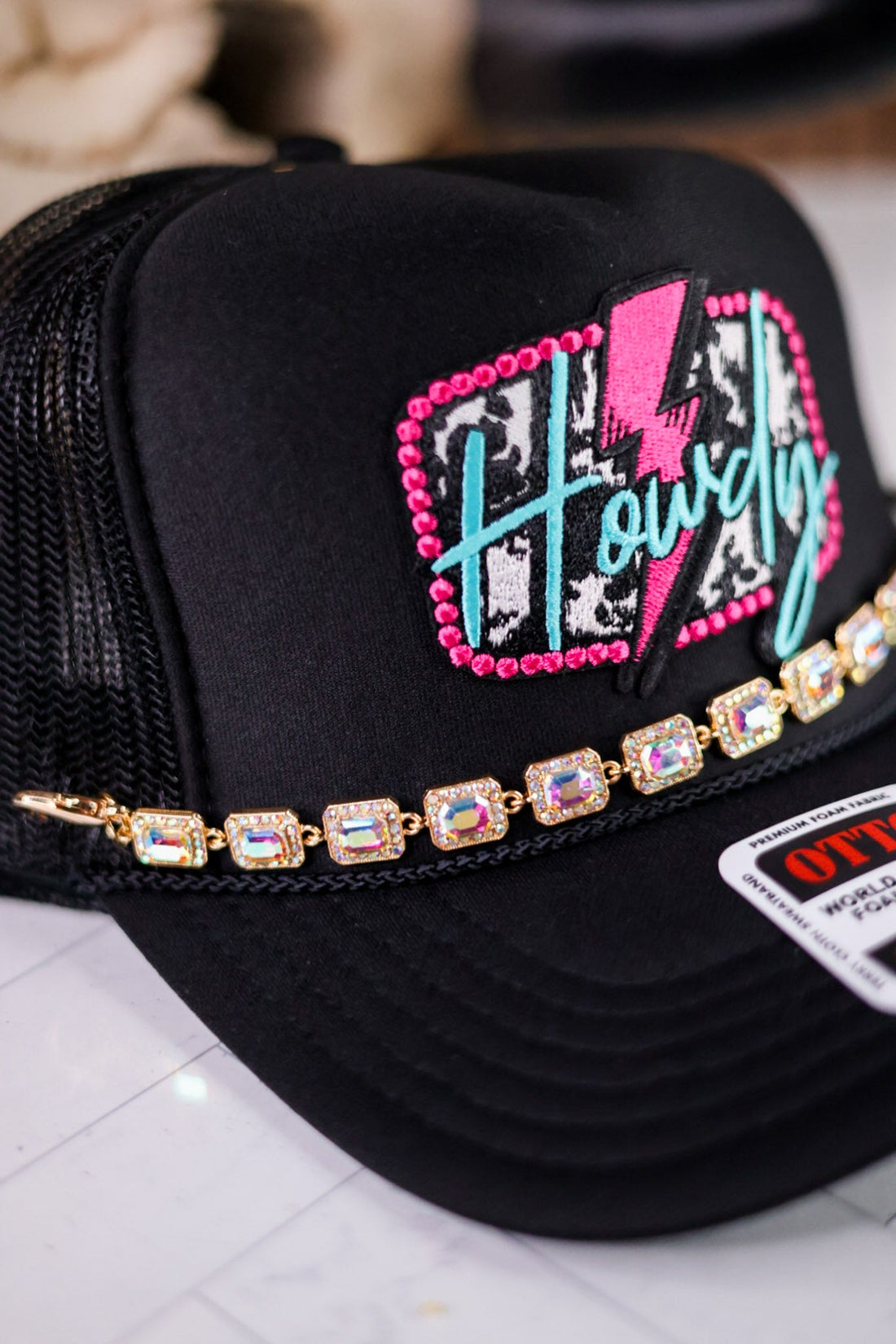 Gold Iridescent Rhinestone Studded Trucker Hat Chain - Whiskey Skies - VIBES HAT COMPANY