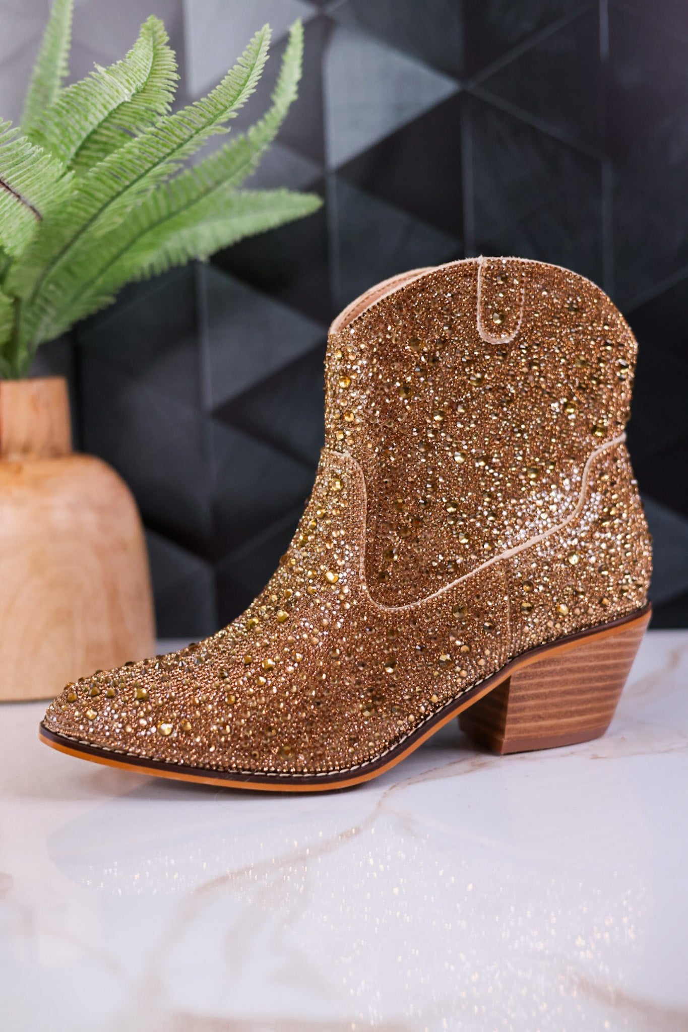 Gold Rhinestone "Shine Bright" Booties - Whiskey Skies - CORKYS FOOTWEAR