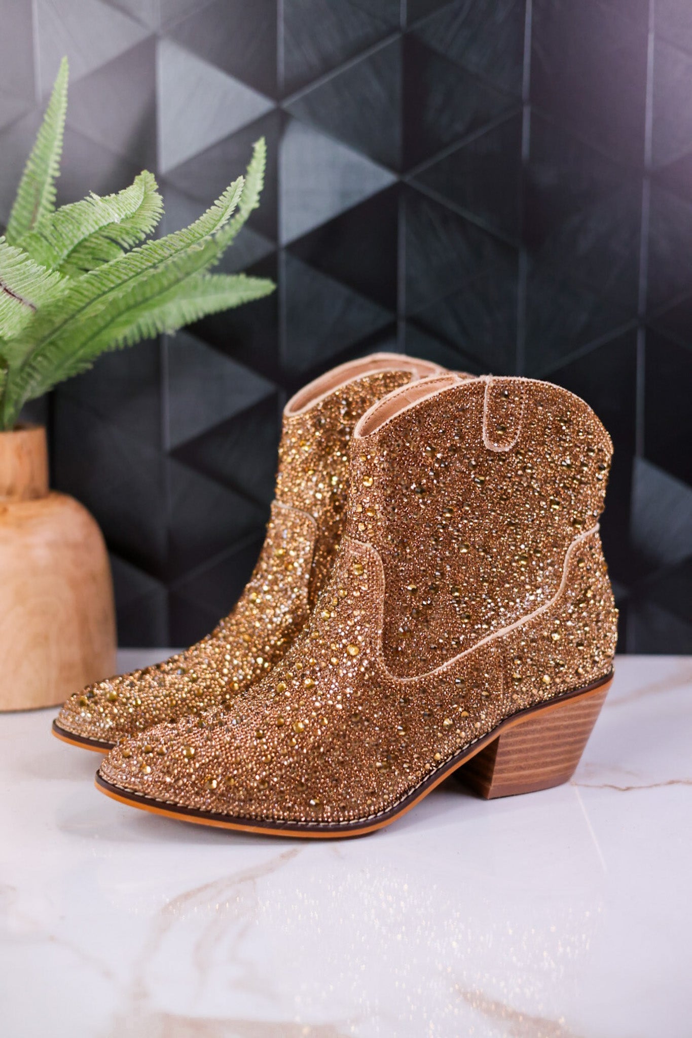 Gold Rhinestone "Shine Bright" Booties - Whiskey Skies - CORKYS FOOTWEAR