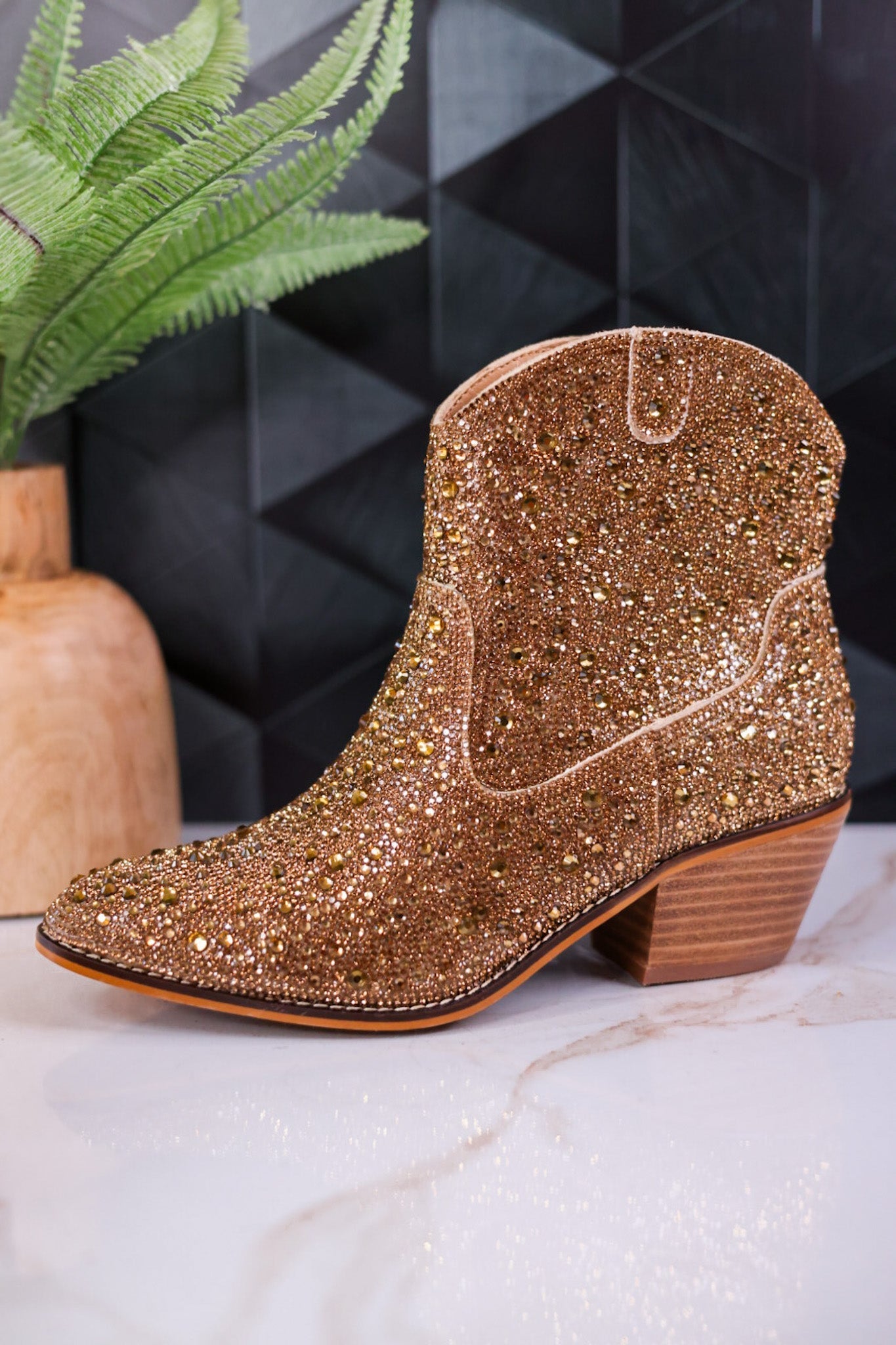 Gold Rhinestone "Shine Bright" Booties - Whiskey Skies - CORKYS FOOTWEAR