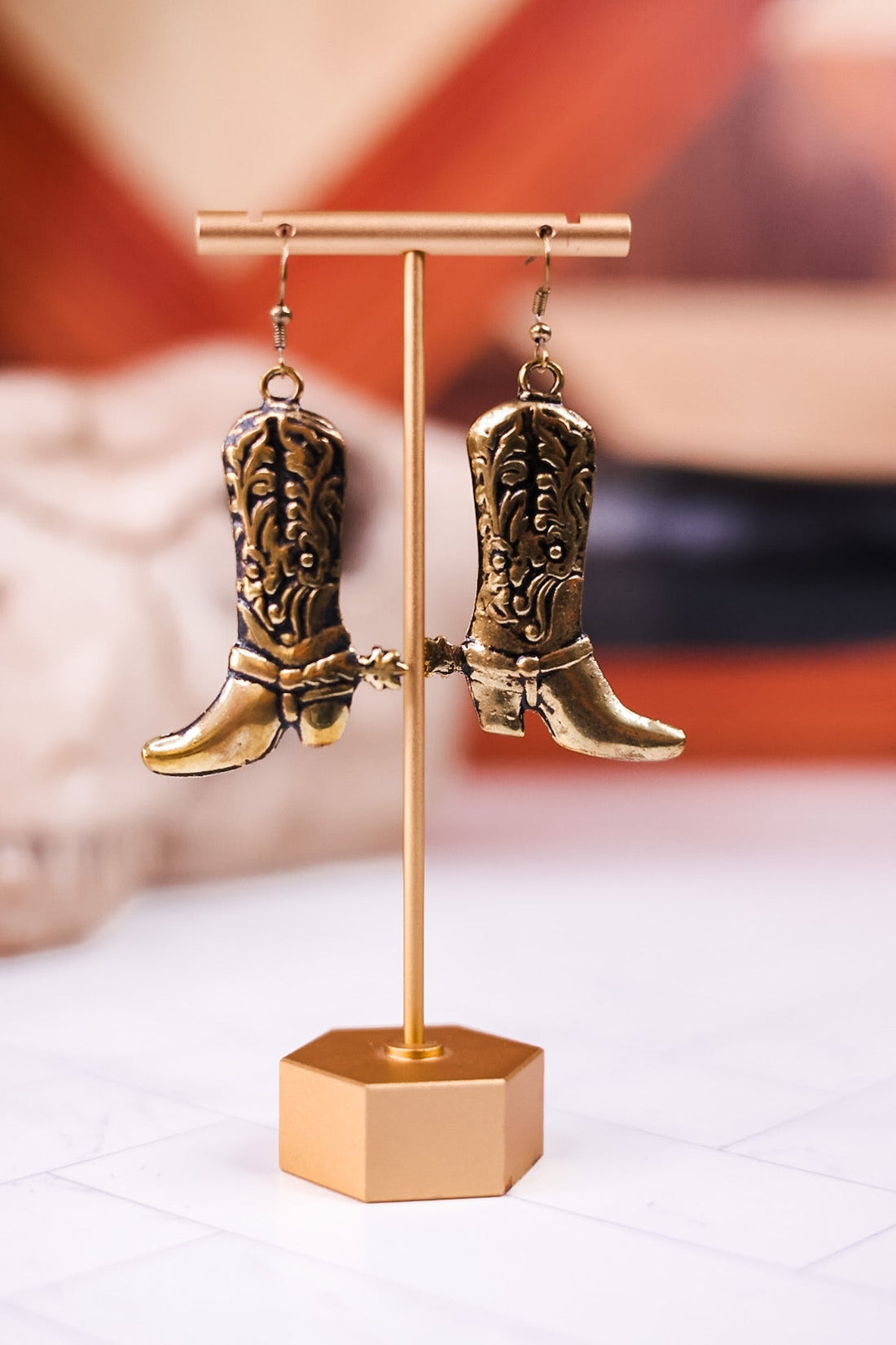 Gold Toned Boot Charm Earrings - Whiskey Skies - MYRA BAGS