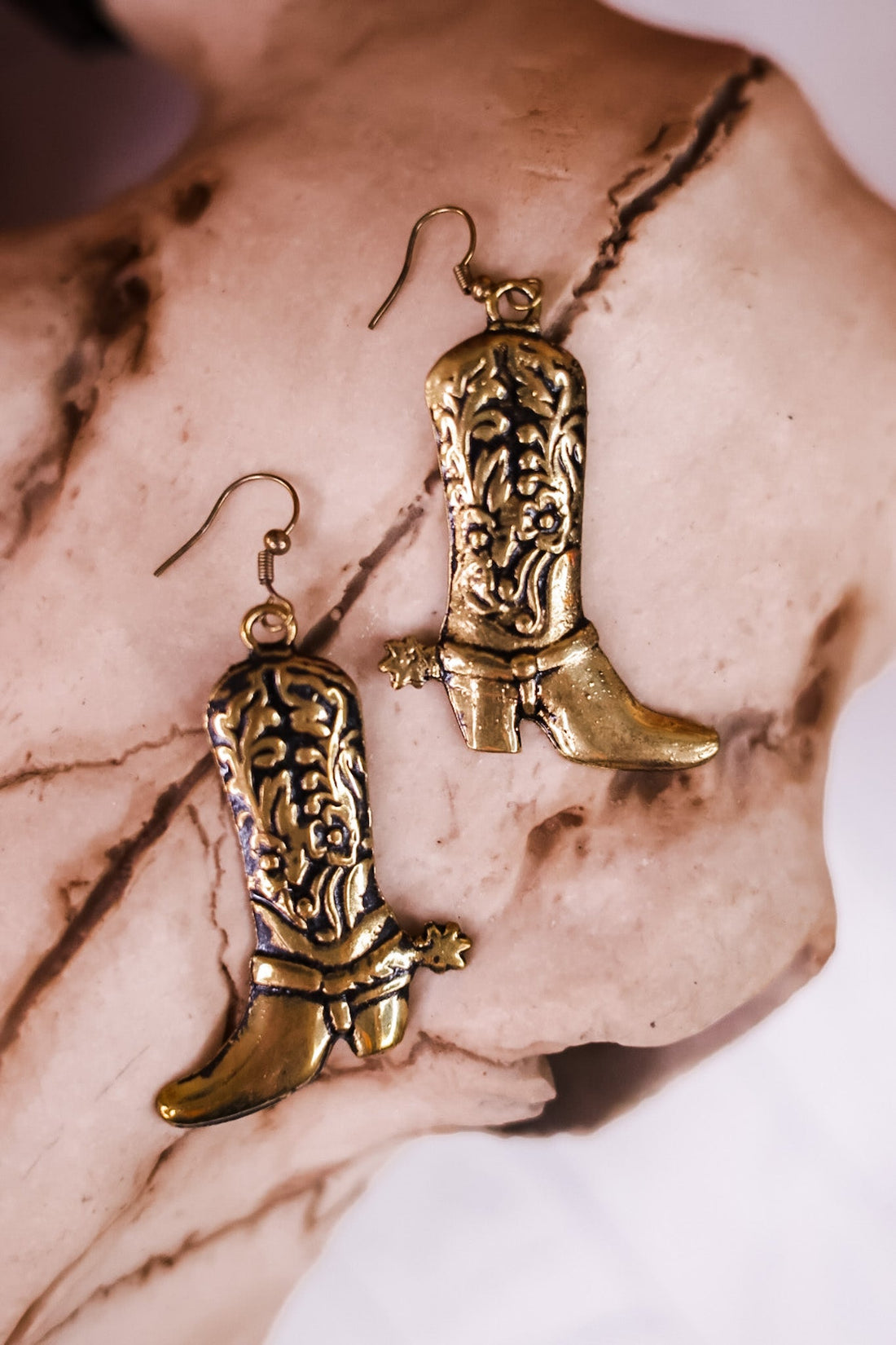 Gold Toned Boot Charm Earrings - Whiskey Skies - MYRA BAGS