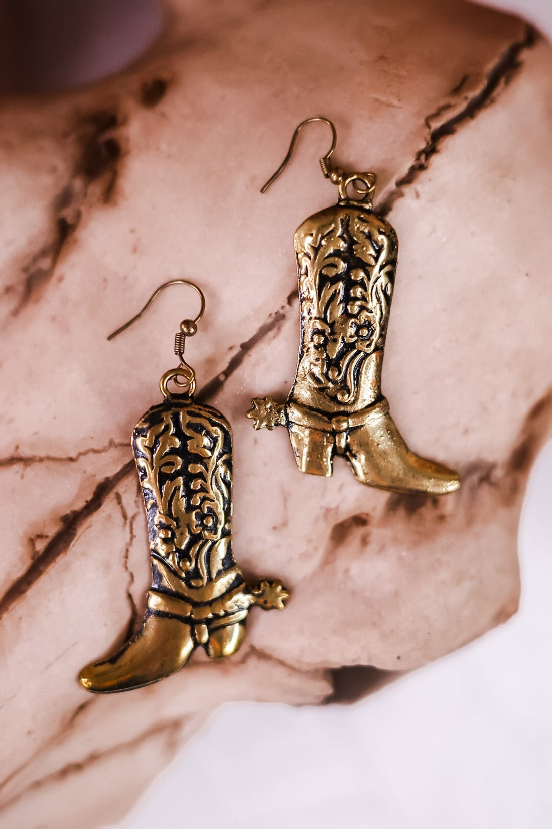 Gold Toned Boot Charm Earrings - Whiskey Skies - MYRA BAGS