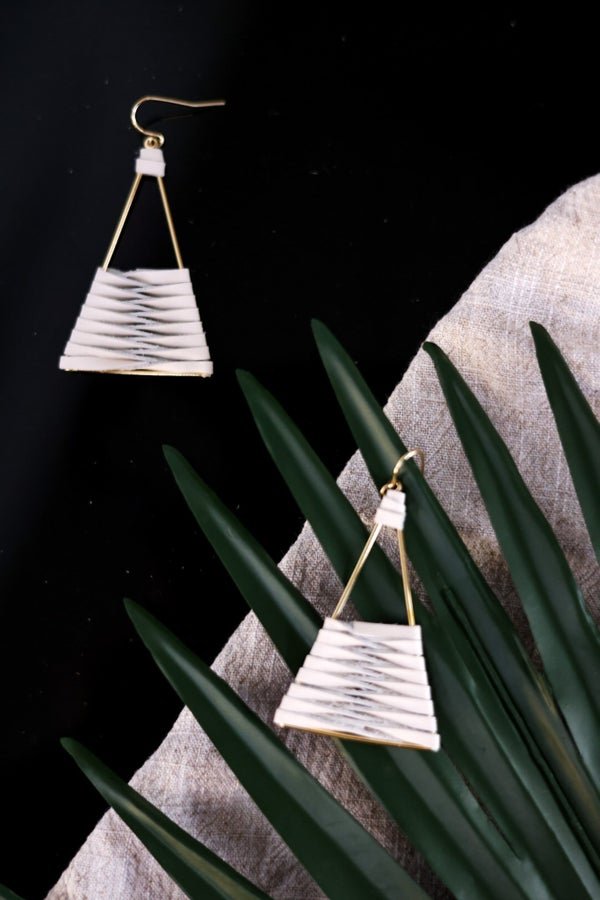 Gold Triangle Earrings 2 - Whiskey Skies - LESLIE CURTIS JEWLERY DESIGNS